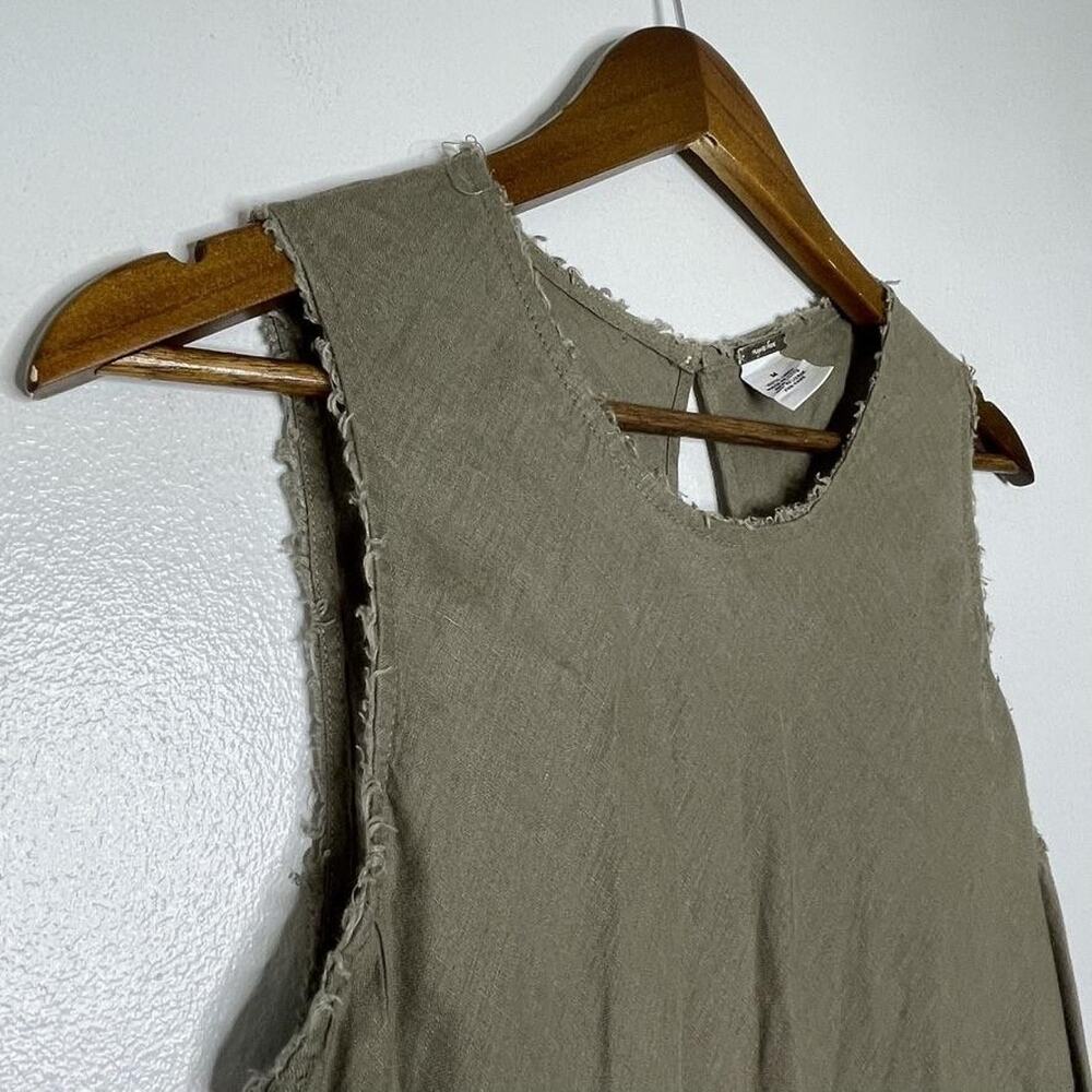 Magaschoni Dress Womens Medium Brown 100% Linen Sleeveless Raw Edge Midi Tank